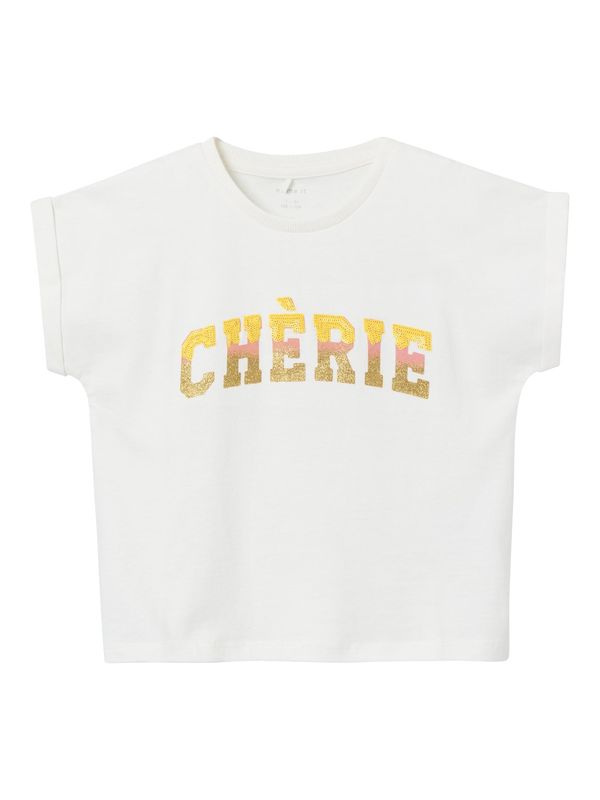 NAME IT NAME IT Тениска 'FLARVE'  жълто / злато / пепел от рози / мръсно бяло