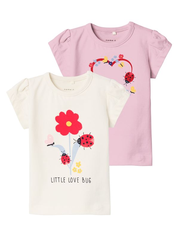 NAME IT NAME IT Тениска 'Fossa'  жълто / бледорозово / червено / бяло