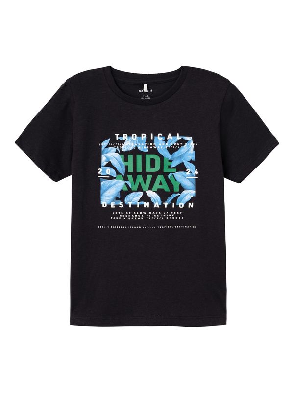 NAME IT NAME IT Тениска 'HERRA'  небесносиньо / зелено / черно / бяло