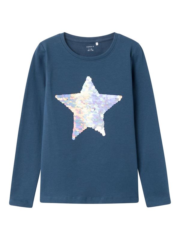 NAME IT NAME IT Тениска 'Linstar'  синя тинтява / сребърно