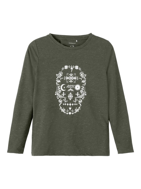 NAME IT NAME IT Тениска 'Onja'  сребърно сиво / тъмнозелено / бяло