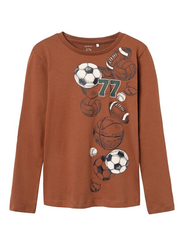 NAME IT NAME IT Тениска 'RICKO'  кафяво / черно / бяло