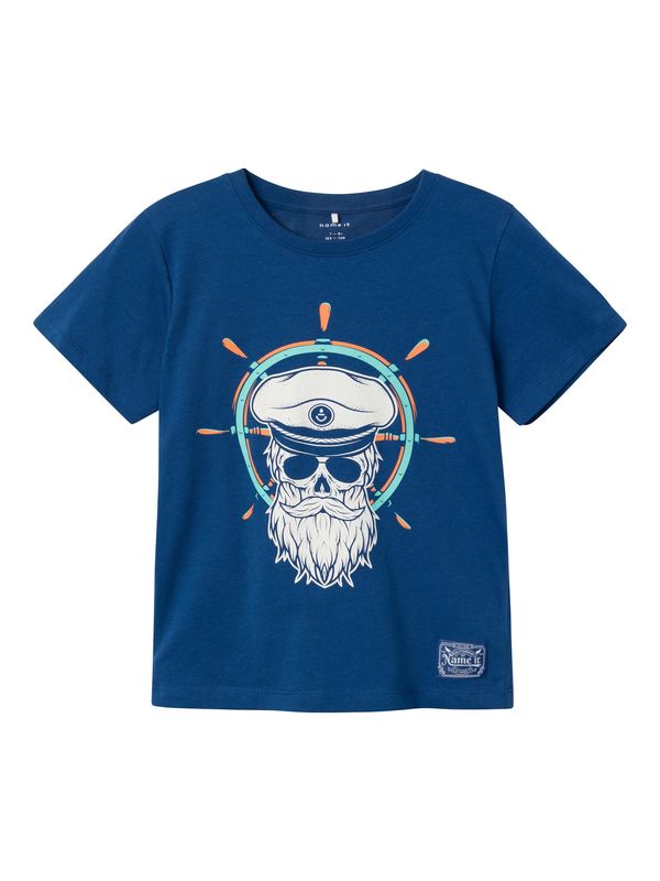 NAME IT NAME IT Тениска 'TAVIK'  тюркоазен / ултрамарин синьо / оранжево / мръсно бяло