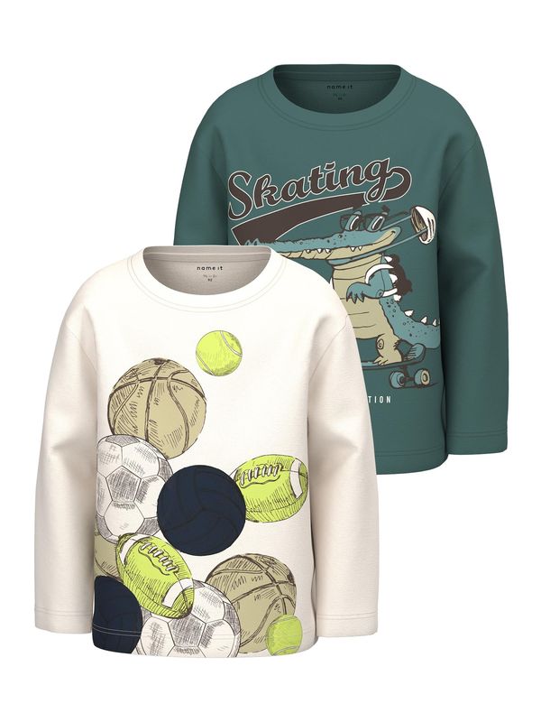 NAME IT NAME IT Тениска 'Tenan'  бежово / смарагдово зелено / черно / бяло