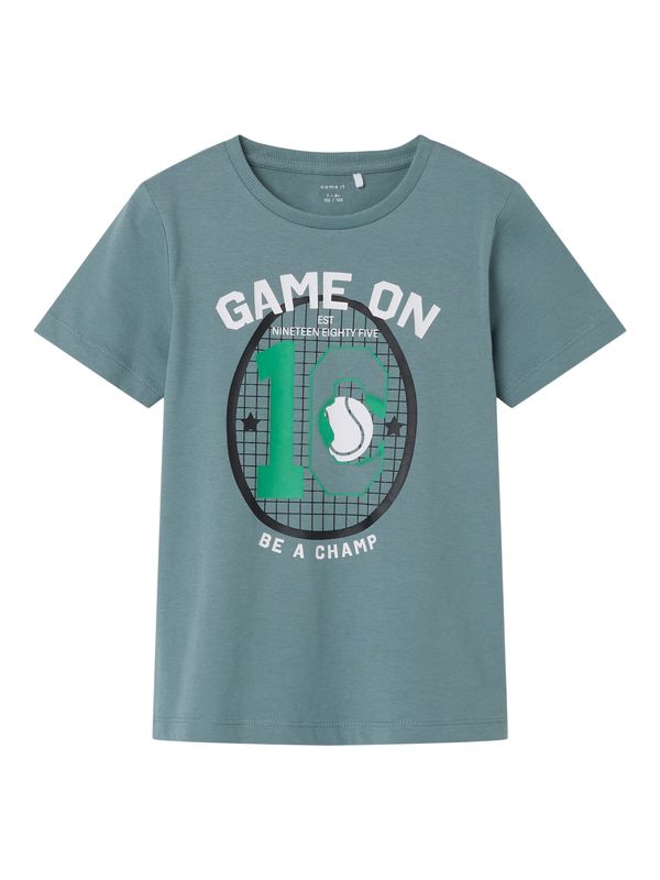 NAME IT NAME IT Тениска 'THUE'  сиво / зелено / черно / бяло