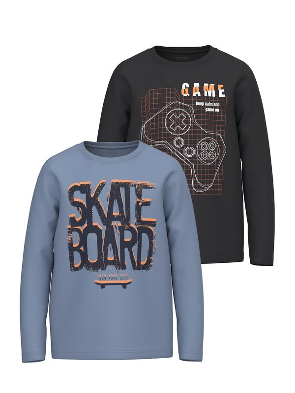 NAME IT NAME IT Тениска 'UX'  опушено синьо / оранжево / черно / бяло