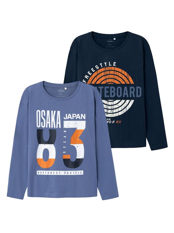 NAME IT NAME IT Тениска 'VAGNO'  нейви синьо / светлосиньо / оранжево / бяло