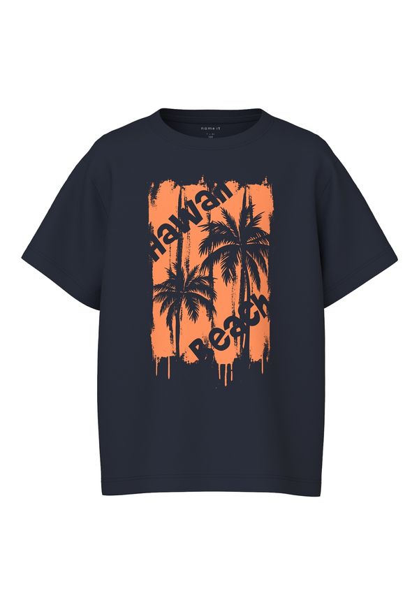 NAME IT NAME IT Тениска 'VAGNO'  тъмносиньо / жълто / светлооранжево / бяло