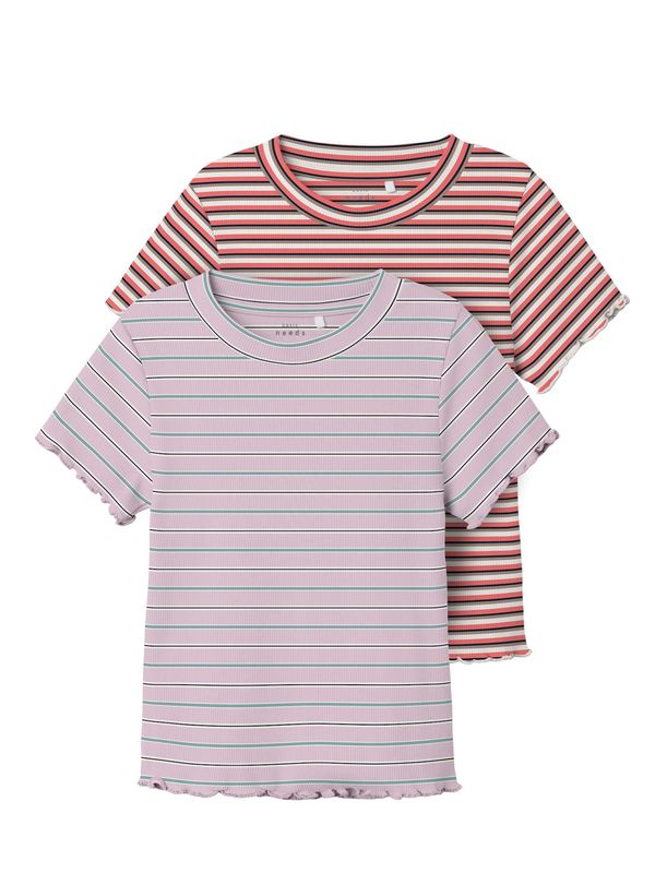 NAME IT NAME IT Тениска 'Vemma'  опушено синьо / сепия / светлолилаво / корал / бяло