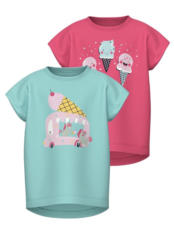 NAME IT NAME IT Тениска 'VIGEA'  светлосиньо / розово / бледорозово / черно