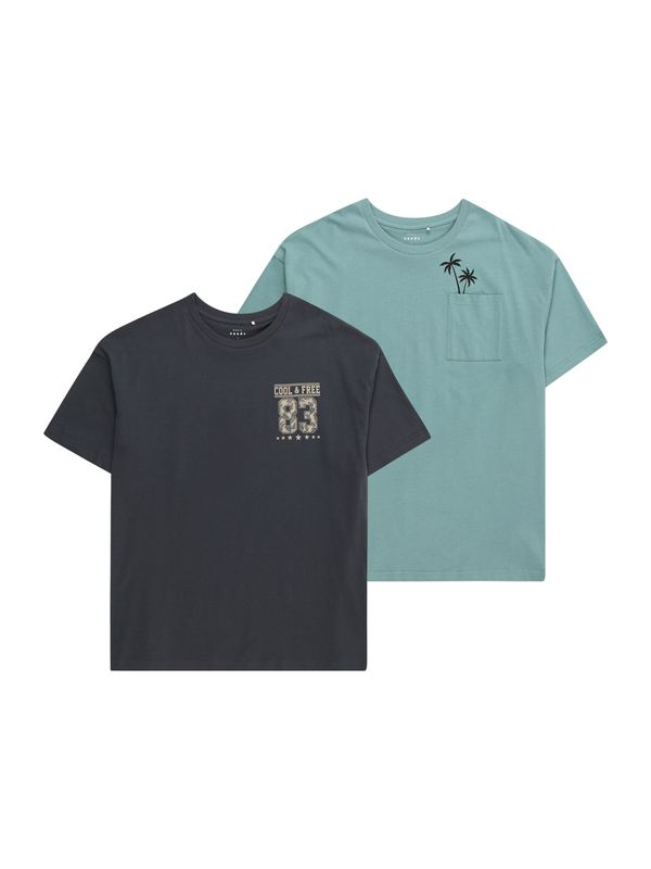 NAME IT NAME IT Тениска 'VILIAN'  бежово / морскосиньо / опушено синьо