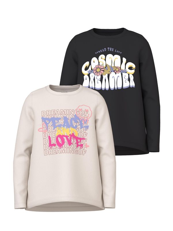 NAME IT NAME IT Тениска 'VIOLET'  бежово / лилав / черно / бяло