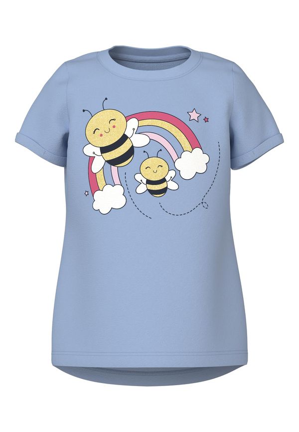 NAME IT NAME IT Тениска 'VIX'  светлосиньо / злато / черно / бяло