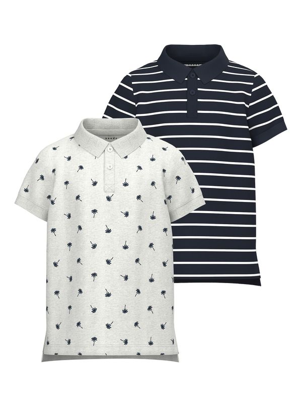 NAME IT NAME IT Тениска 'VOLO'  нощно синьо / сив меланж / бяло