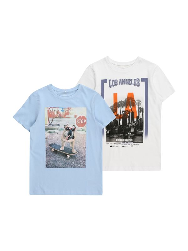 NAME IT NAME IT Тениска 'VOTO'  светлосиньо / оранжево / черно / бяло