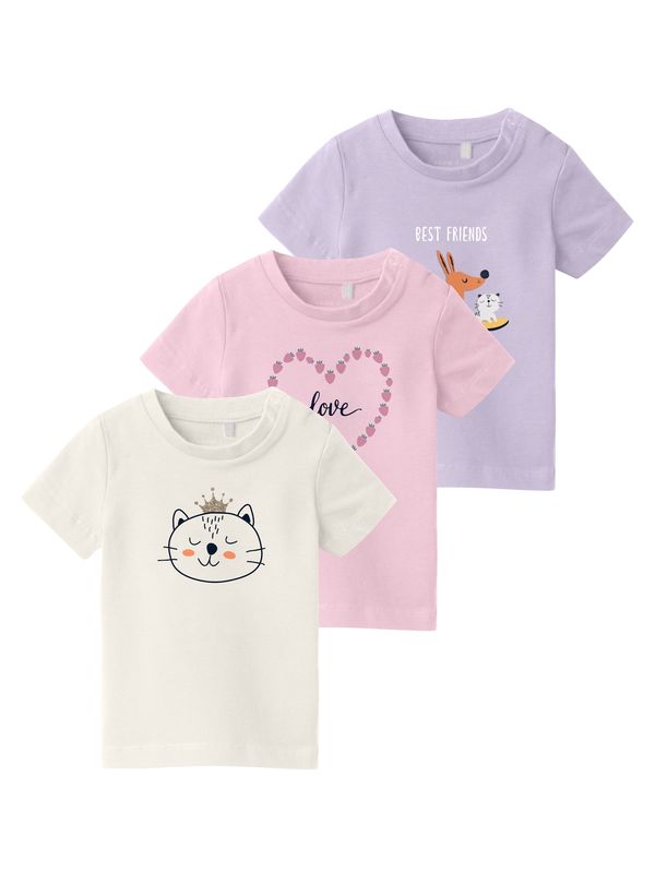 NAME IT NAME IT Тениска 'VUBIE'  кремаво / лилав / черно / мръсно бяло