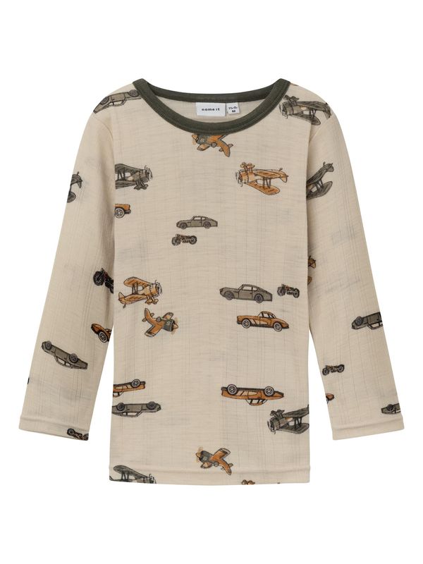NAME IT NAME IT Тениска 'Wang'  светлобежово / охра / маслина / черно