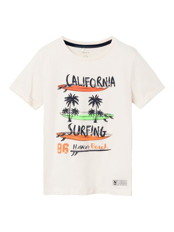 NAME IT NAME IT Тениска 'ZEFRANS'  светлозелено / оранжево / черно / бял памук