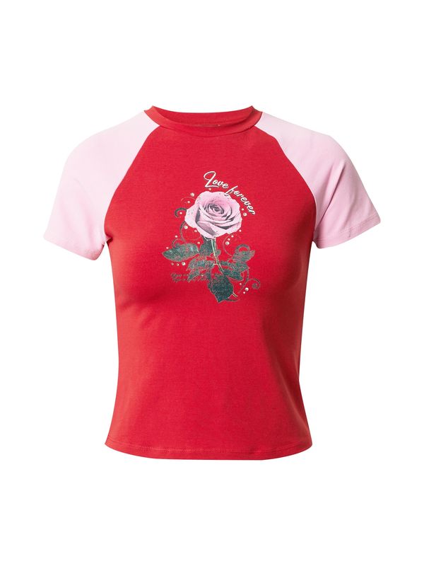 Nasty Gal Nasty Gal Тениска 'Love Forever'  тъмнозелено / бледорозово / червено / бяло