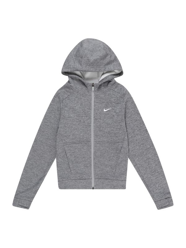 NIKE NIKE Спортна жилетка с качулка  сив меланж / бяло