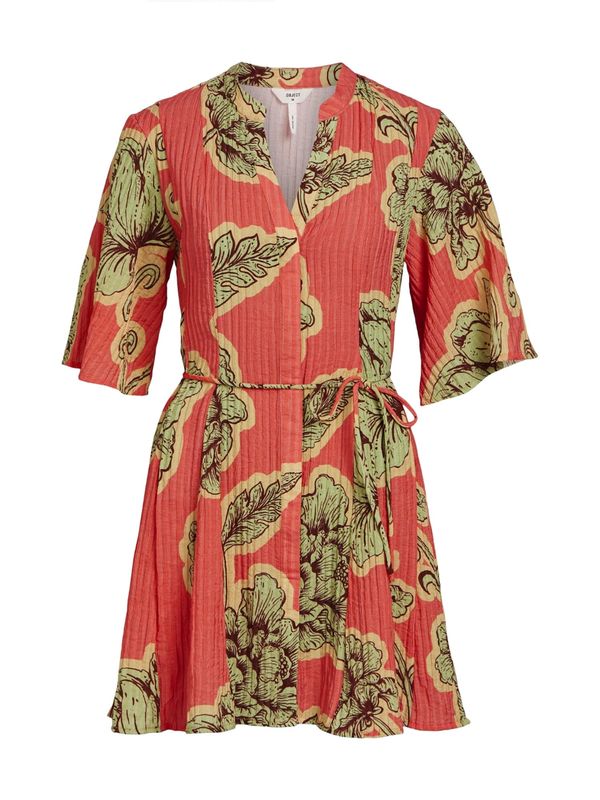 OBJECT OBJECT Рокля тип риза 'Lina'  кафяво / лимоненожълто / пастелно зелено / тъмно коралово