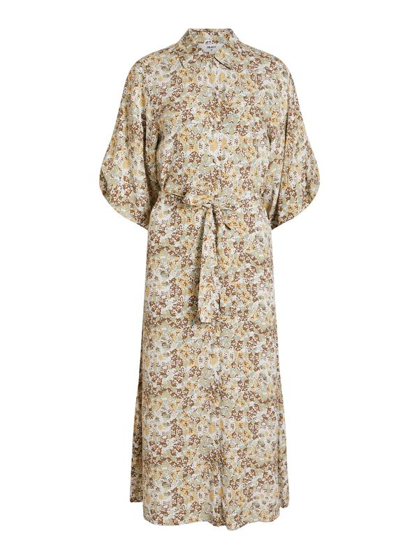 OBJECT OBJECT Рокля тип риза 'RASMINE'  цвят "пясък" / кафяво / пастелно зелено / бяло