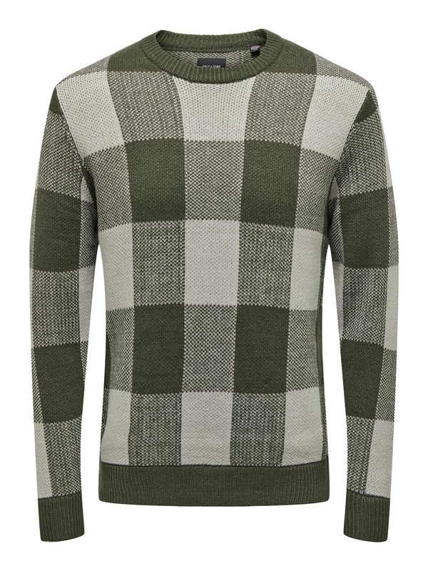 Only & Sons Only & Sons Пуловер 'MILAN'  сиво / елхово зелено