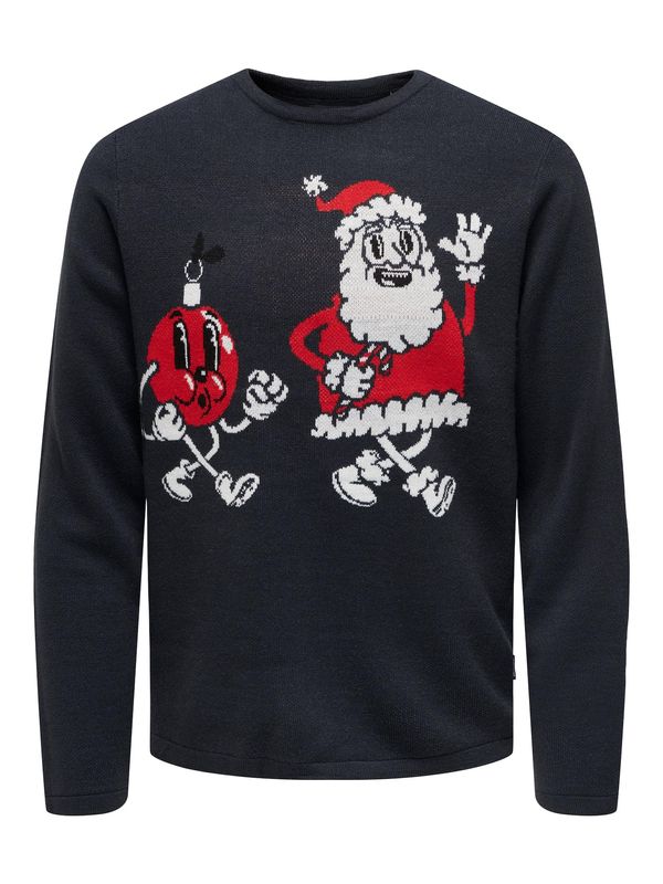 Only & Sons Only & Sons Пуловер 'XMAS'  нейви синьо / червено / бяло