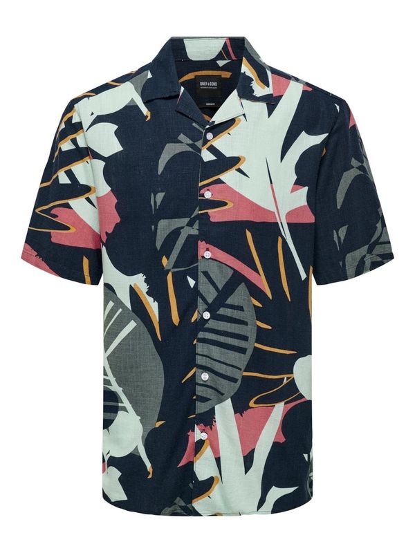 Only & Sons Only & Sons Риза 'BERTIL'  морскосиньо / пастелно зелено / пъпеш