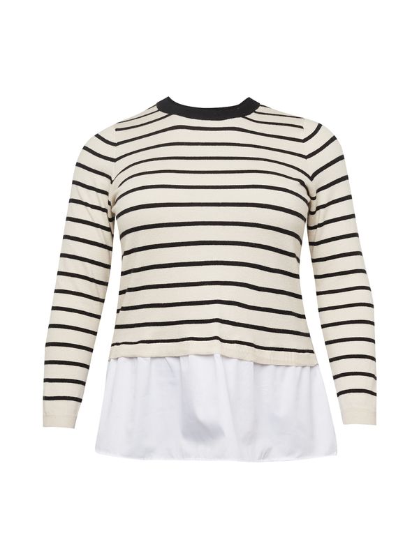 ONLY Carmakoma ONLY Carmakoma Пуловер 'ANGIE LIFE'  черно / бяло / бял памук