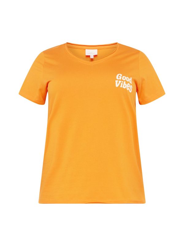 ONLY Carmakoma ONLY Carmakoma Тениска 'QUOTE'  оранжево / бяло