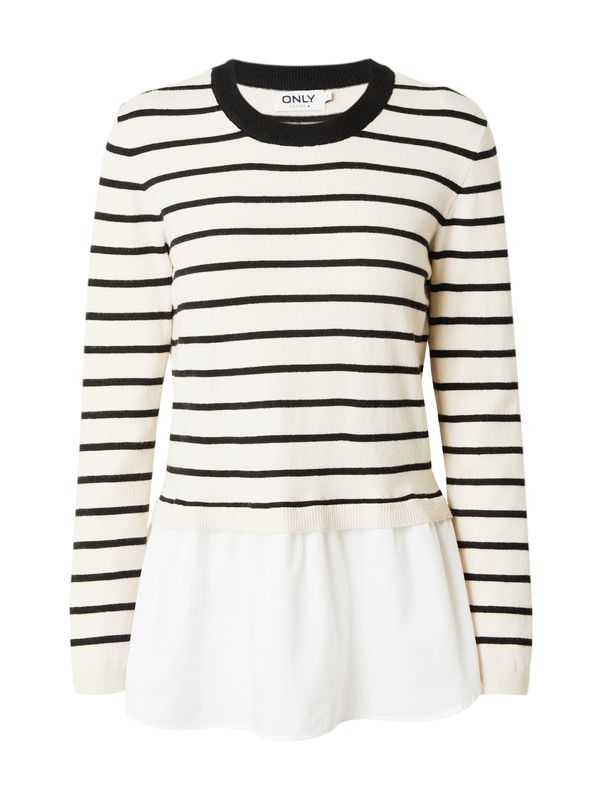 ONLY ONLY Пуловер 'ANGIE LIFE'  черно / бяло / бял памук