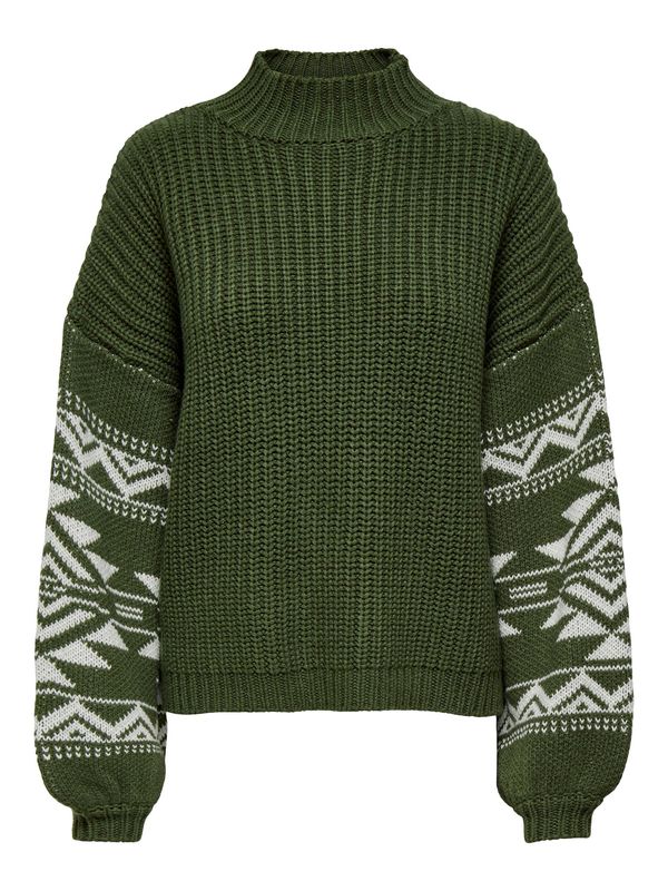 ONLY ONLY Пуловер 'AZTA'  маслина / мръсно бяло