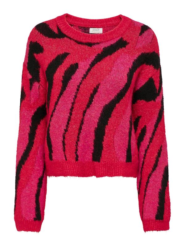 ONLY ONLY Пуловер 'FLAME'  малина / червено / черно