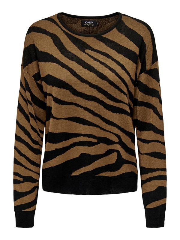 ONLY ONLY Пуловер 'Kelly'  кафяво / черно