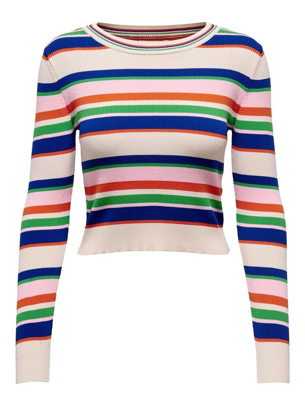 ONLY ONLY Пуловер 'Melek'  кремаво / кралско синьо / светлозелено / оранжево