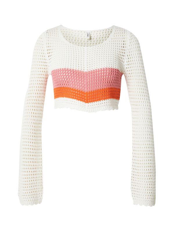 ONLY ONLY Пуловер 'TRINA'  оранжево / бледорозово / бяло