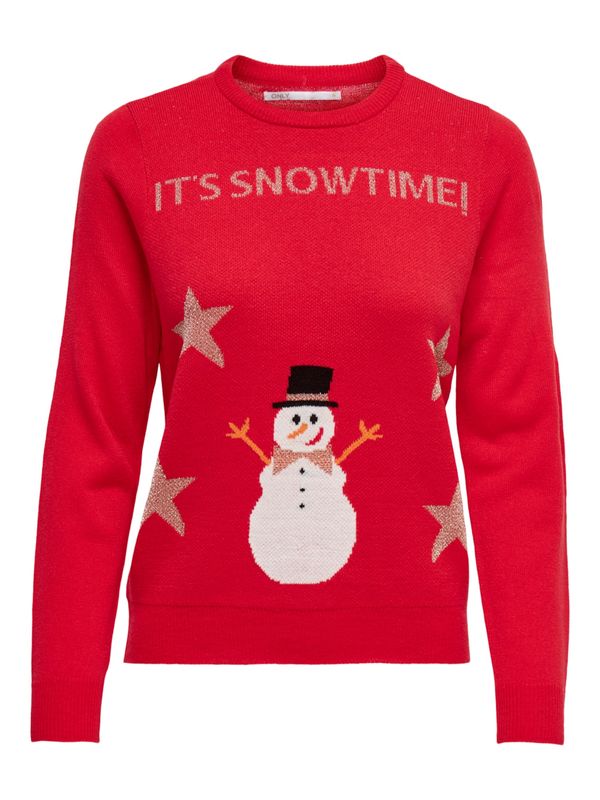 ONLY ONLY Пуловер 'XMAS HAPPY'  злато / ярко червено / бяло