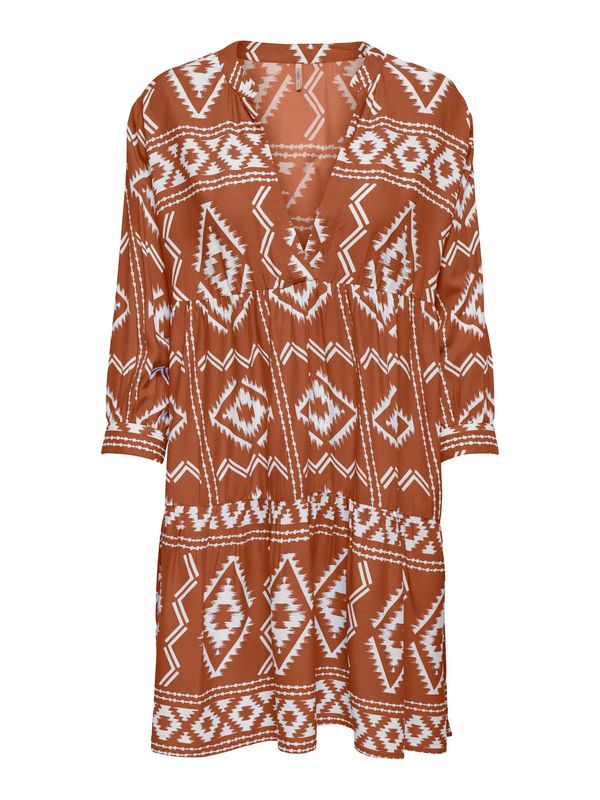 ONLY ONLY Рокля тип риза 'Ally Athena'  пуебло оранжево-кафяво / бяло