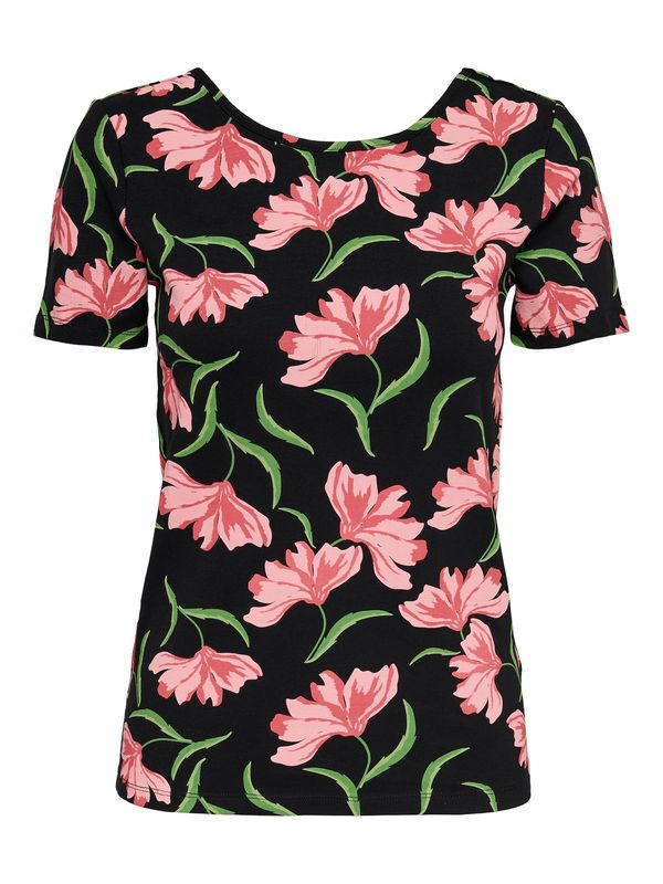 ONLY ONLY Тениска 'AMBER'  зелено / светлозелено / розово / бледорозово / черно