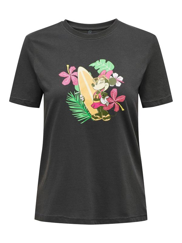 ONLY ONLY Тениска 'DISNEY'  мед / антрацитно черно / неоново зелено / розово