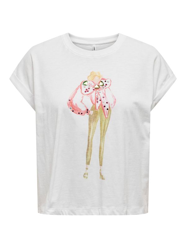 ONLY ONLY Тениска 'DORIS'  бежово / маслина / питая / бяло