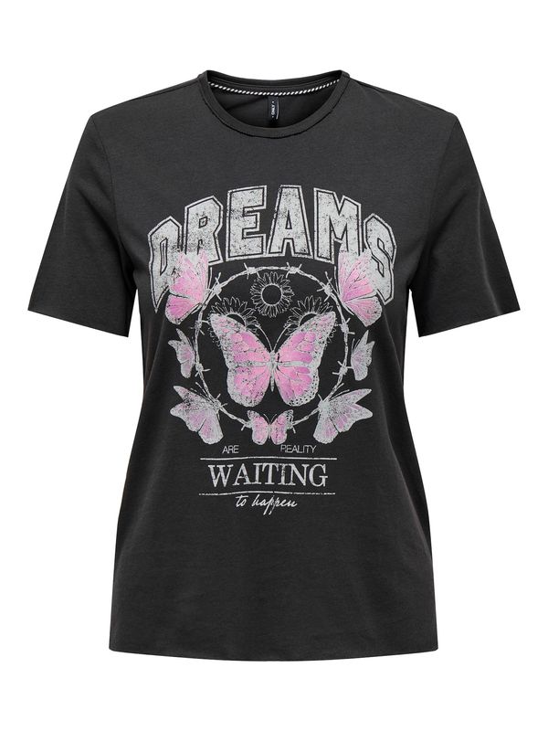 ONLY ONLY Тениска 'ELLA'  антрацитно черно / светлосиво / еосин