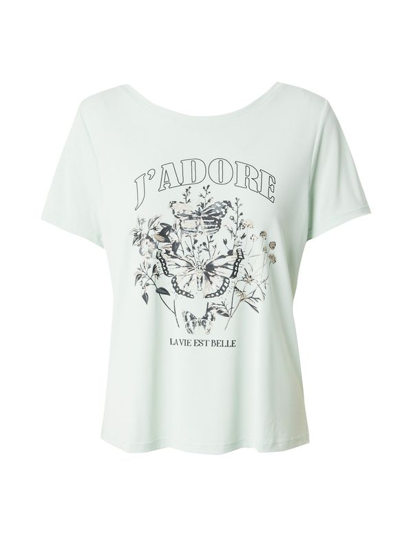 ONLY ONLY Тениска 'FREE'  пастелно зелено / черно