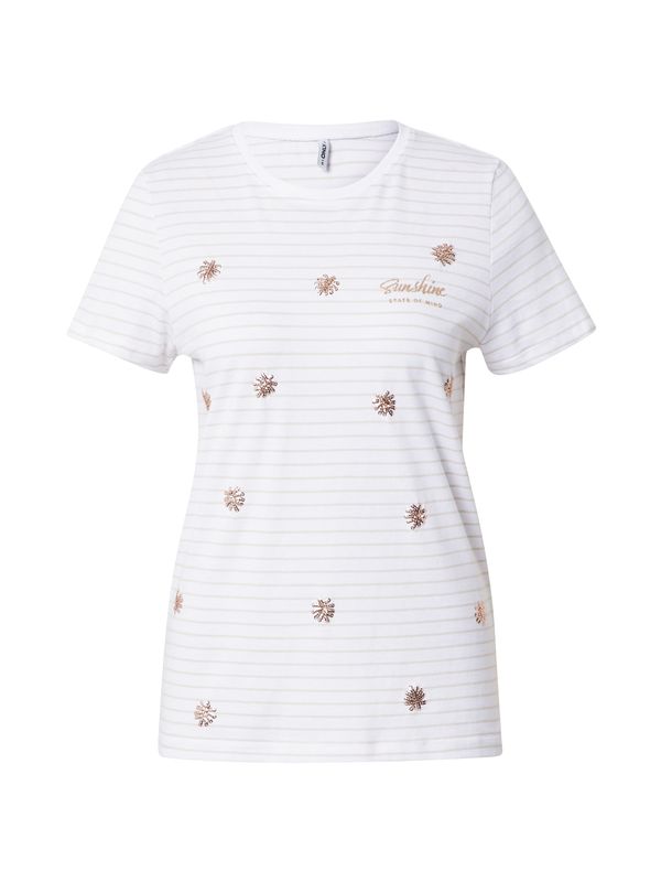 ONLY ONLY Тениска 'KITA'  светлокафяво / злато / бяло