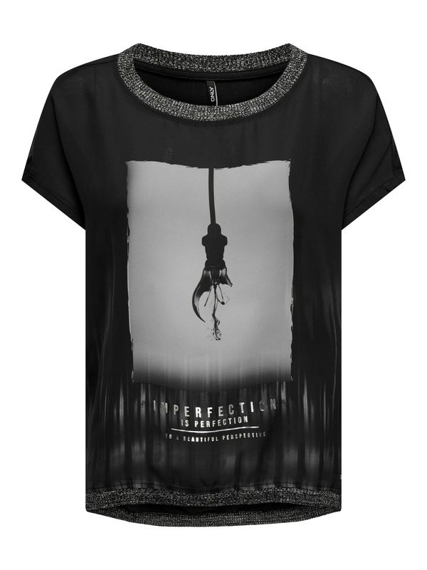 ONLY ONLY Тениска 'MICKELA'  сиво / черно / сребърно