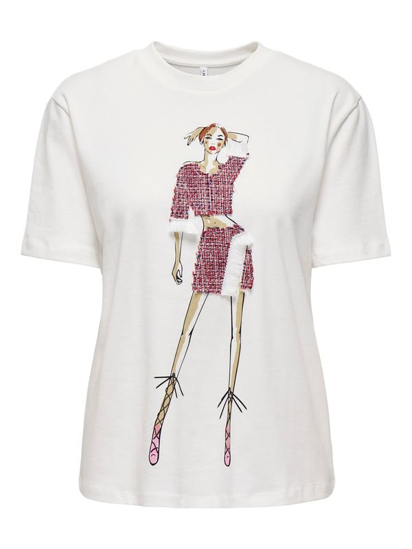 ONLY ONLY Тениска 'MOLLY'  бежово / нейви синьо / червено / бяло