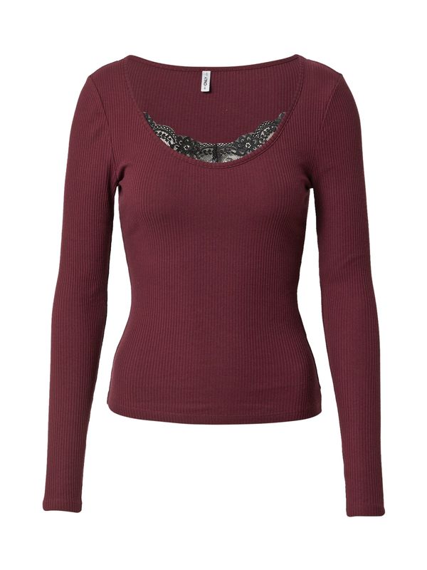 ONLY ONLY Тениска 'OVA'  винено червено / черно