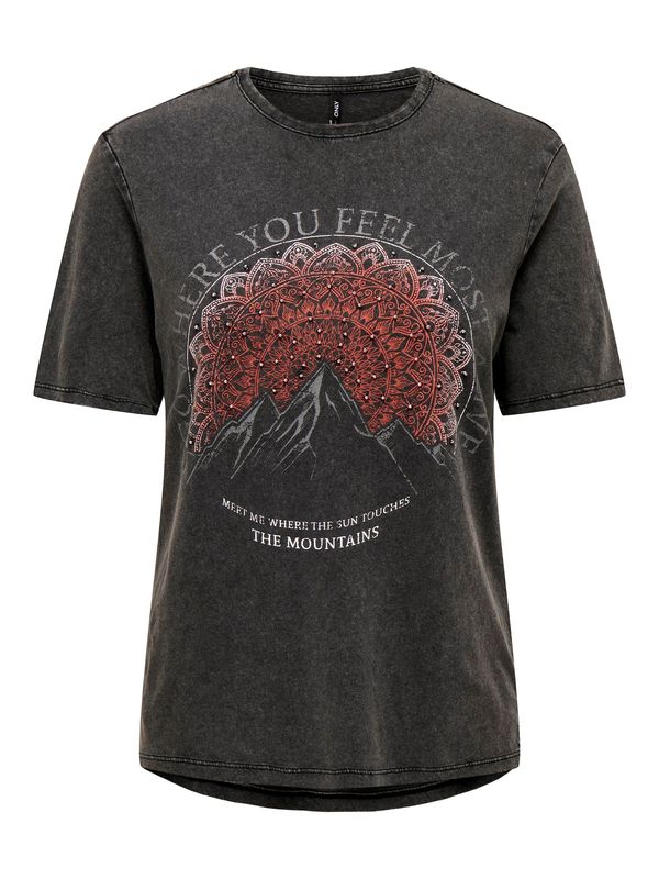 ONLY ONLY Тениска  светлосиво / оранжево / черно