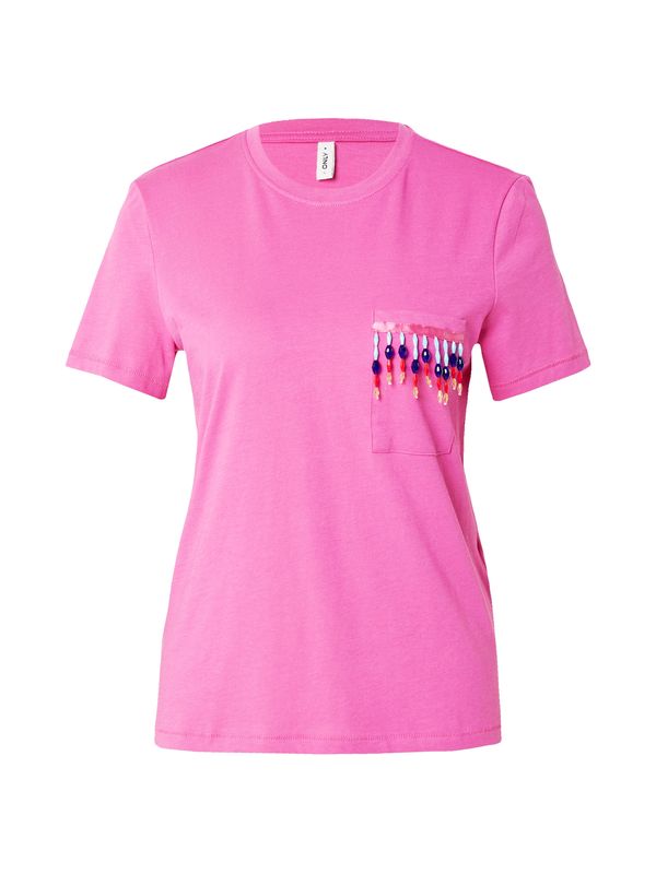 ONLY ONLY Тениска 'TRIBE'  розово / червено / мръсно бяло